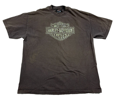 Vintage Harley Davidson Shirt Men XL Brown Faded Tee Wichita Kansas Farm Twister