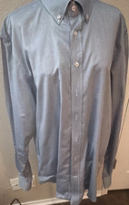 Carolina Herrera Men's Blue Dress Shirt Button-Down Collar Logo Accent Size 17.5