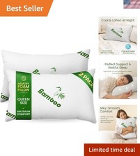 Memory Foam Pillows Queen Size Set of 2 - Cooling Bed Pillows for Sleeping - ...
