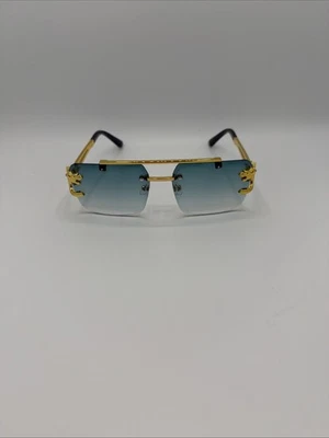 Lunettes De Soleil Femme Monture Doré Tigre Verre Vert Dégradé Neuf S11 - Photo 1/4