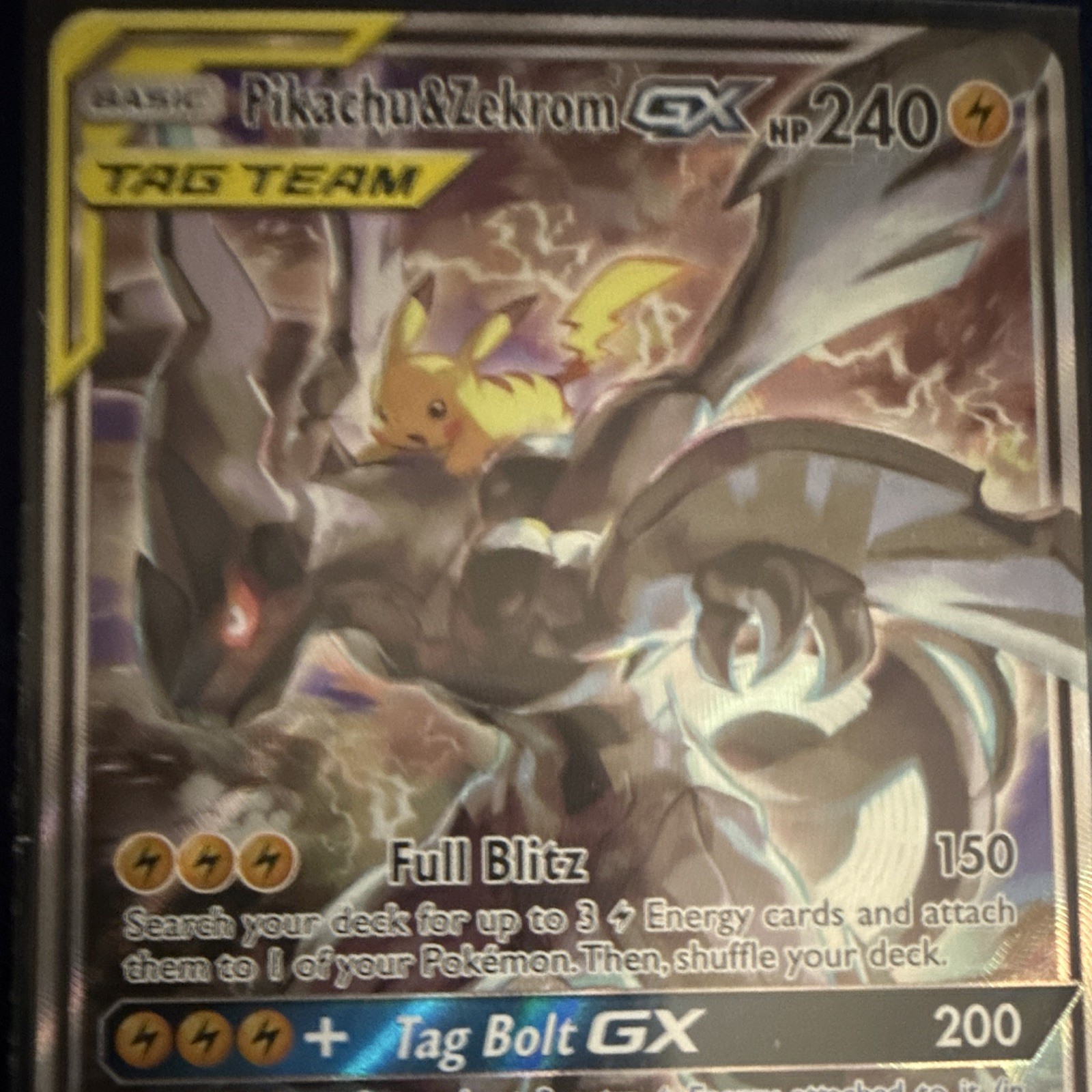 Pikachu & Zekrom GX SM168 Sun & Moon Promo TAG TEAM GX Holo 240 HP English