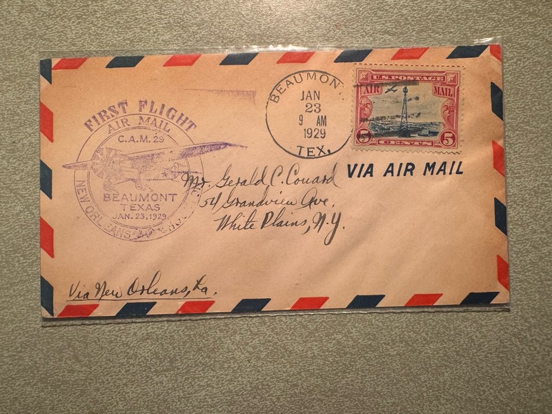 FIRST FLIGHT  CAM 29 NEW ORLEANS LA TO BEAUMONT JAN 23,1929 29W1