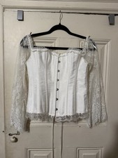 White Lace Corset Top Off Shoulder Long Sleeve Lace Up Renaissance Cottagecore L