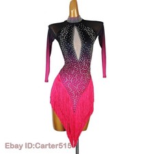 Latin Dance Dress Salsa Tango Cha Cha Ballroom Rhinestone Competition Dress F964