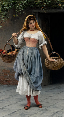 Eugene de Blaas Which Came First 1899 Woman Scene Fine Art Print 17''x22''