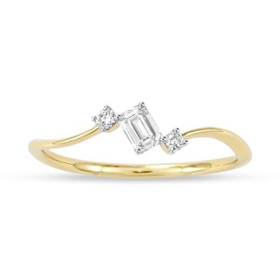1/4 ctw Smaragd & Rundschliff Lab-gezüchteter Diamant Verlobungsring in 10 K Gelbgold