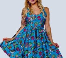 Sourpuss Prickly Delights Sweets Rockabilly Kawaii Punk Skater Sun Dress Large