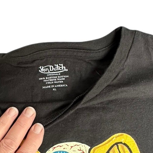 Vintage Von Dutch T-Shirt Mens Flying Eyeball Graphic Tee XL Black Y2K Grunge - Picture 4 of 4
