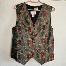 Vintage Art of silk Floral Vest Men  s Size L Red Green Multicolor Unisex UK made