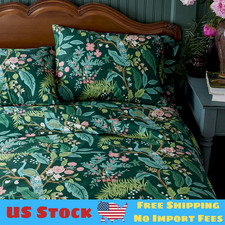 Rifle Paper Co. Peacock Classic Smooth Sateen Bed Sheet Set - Evergreen