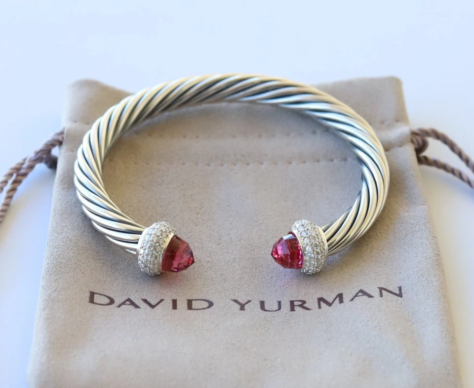 Brazalete David Yurman Plata de Ley 7mm Cable Caramelo Turmalina con Diamantes Foto 2 de 4