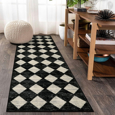 Zelie Washable Kitchen Runner Rug, 2X7 Black and White Hallway Bathroom Runner R