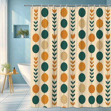 Boho Floral Shower Curtain in Green and Orange - Waterproof Fabric
