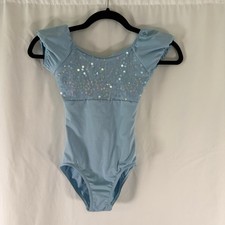 Capezio Leotard Girls Intermediate Blue Floral Sequin Puff Sleeve