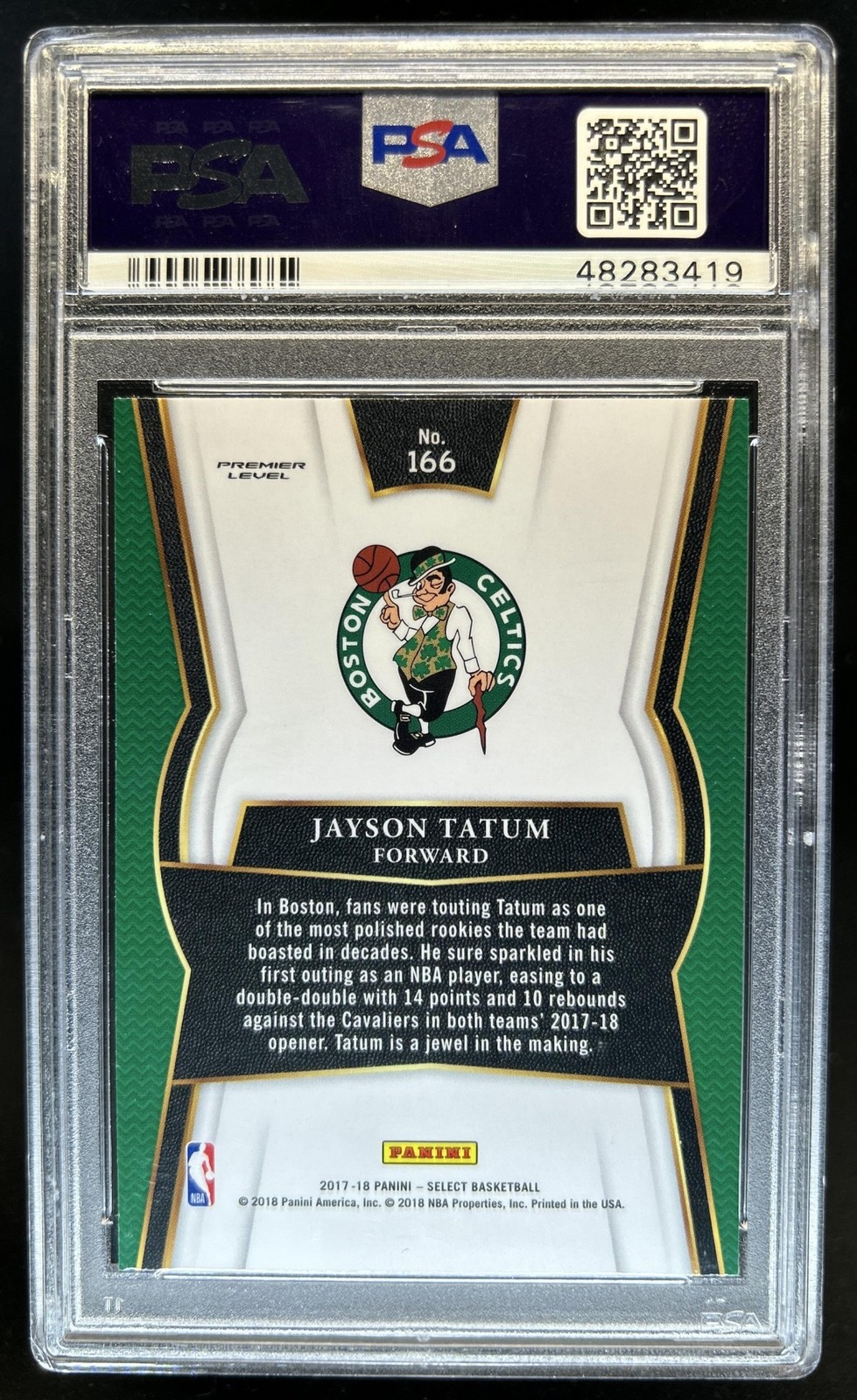 2017-18 Panini Select Jayson Tatum Rookie RC Premier Level #166 Celtics PSA 10 view 2