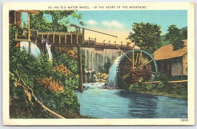 #ad Vintage Old Water Wheel Postcard Asheville NC Mountains Linen Unposted $2.95