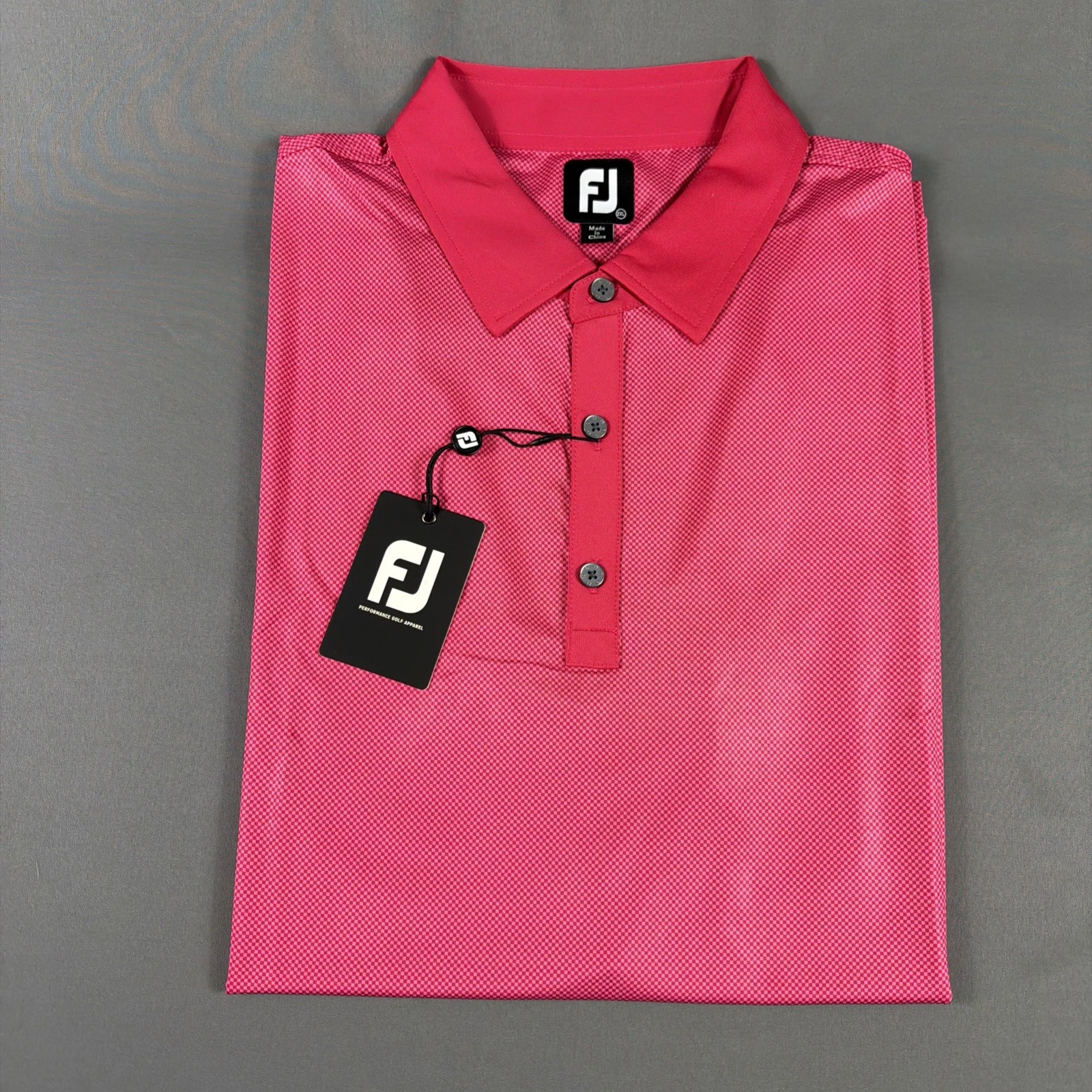 FootJoy Golf Shirt Polo Lisle Mini Check Print XXL Pink Polyester NWT MSRP $88