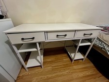 White Computer Desk Dressing Table with 3 Drawers Home Office Study Gaming Table