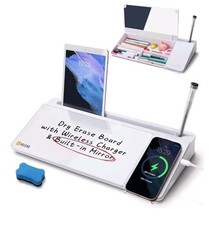 Selead Glass Desk Whiteboard with Wireless Charger Desk Buddy, Dry Erase