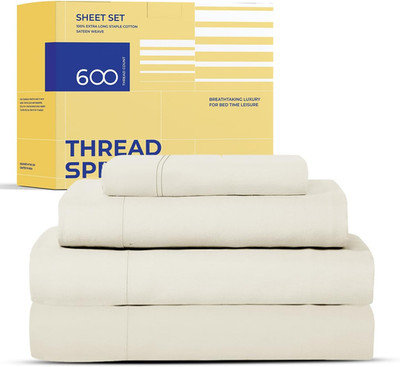 Luxury 600 TC Ivory Twin XL Sheet Set - 4 Piece Bedding Bundle with Deep Pocket