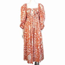 Ulla Johnson Alessa Dress Size 8 Orange Floral Puff Sleeve Midi Boho Luxury