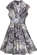 Retrolicious - Women’s 50’s Vintage Fit & Flare Nautical Map Print Dress Gray 