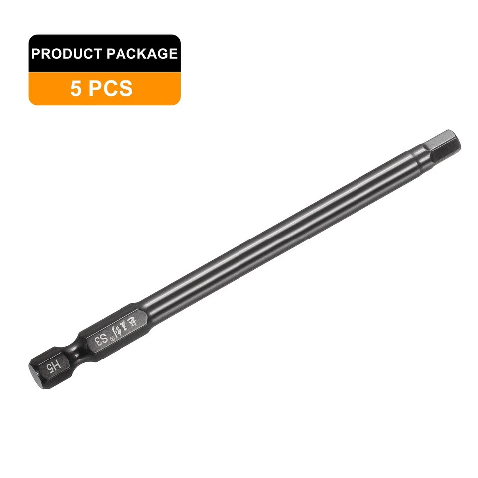 5pcs 5mm Metric Hex Head Wrench Drill Bit 100mm Length Magnetic Bits, Black - Image 3 of 4