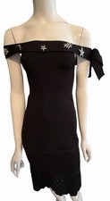 CHANEL black off shoulder dress removable crystal rhinestone broaches! ! NWT 38