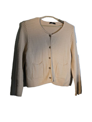 Lillusory Beige Button-Up Knit Cardigan Sweater With Pockets XL Acrylic Cotton B