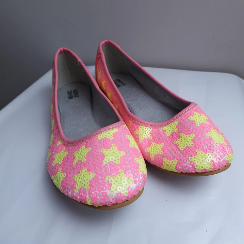 NEW Harper Canyon Ballet Flat Shoes Coral Yellow Stars Girls Size 3 Sequin - Image 2 of 4