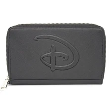 Disney Wallet, Rectangle Zip Around, Disney Signature D Logo Embossed, Black ...