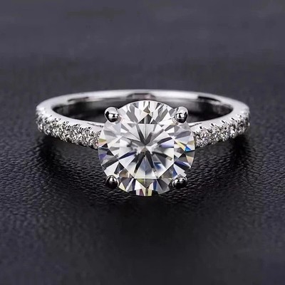 2.10 CTW Moissanite 8mm Round Cut Solitaire Wedding Ring 14K White Gold Plated