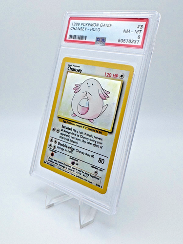 PSA 8 Chansey 1999 Pokémon Base Set 3/102 Holo Rare - NM-MT, Unlimited Vintage - Picture 4 of 10