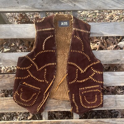 Vintage Leather Sherpa Biker Vest Apache Leather Size Medium 
