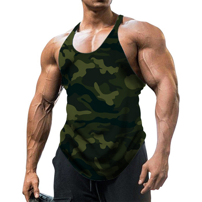 Men Camo Camouflage Gym Fitness Vest Training Muscle Stringer Tank Top Singlet *