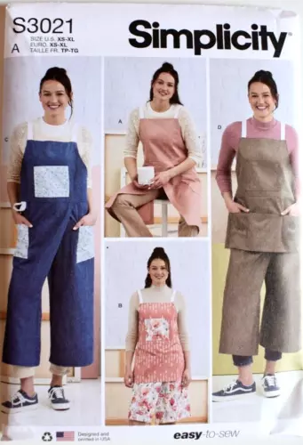 SIMPLICITY PATTERN 3021  APRONS PANT APRONS  MISSES SIZES XS S M L XL  UNCUT