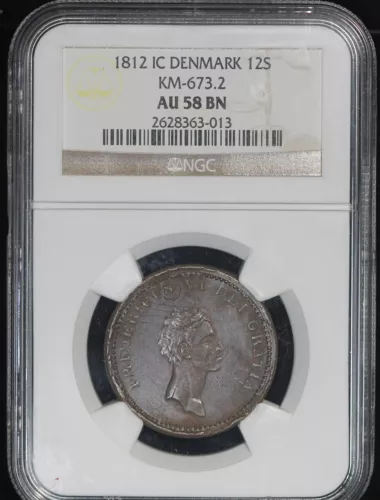 1812 IC Denmark - 12S KM-673.2 - NGC AU-58 - Poss. 1 SK Undertype   TQ1868/BCNLL