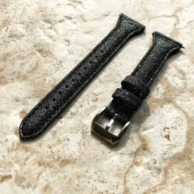 Schwarz Glitzer Slim Leder Band Armband für Huawei Uhr Gt 2 & Gt 46mm Smartwatch
