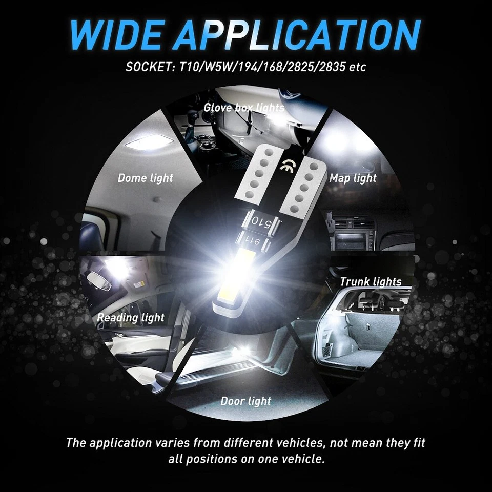 10x 501 W5W T10 LED Super White 12V 5W Car Headlight Lamp Globes Bulbs Parker - Image 4 of 4