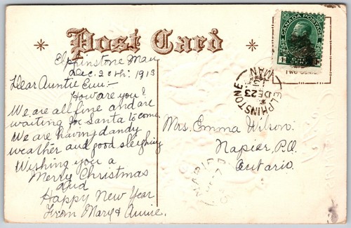 Postcard A Joyful Christmas European Robins Birds Sunburst Sun Rays Holly - Picture 2 of 2