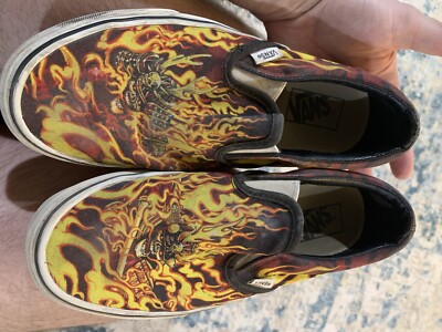 Vans Slip On Samurai Rising Shoes Mens 7.5 Womens 9 Japan Flames