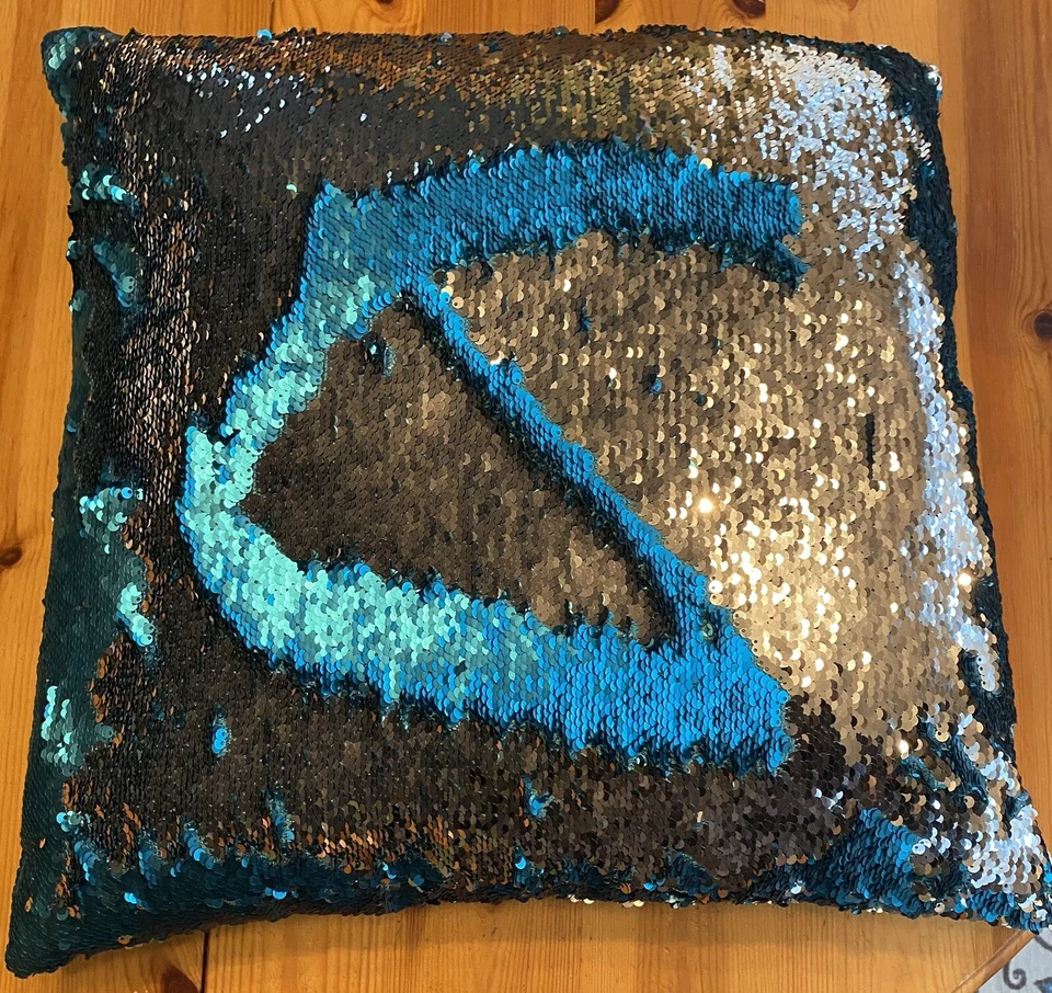 Turquoise Blue and Silver Reversible Color Changing Sequin 17" Square Pillow - Image 3 of 4