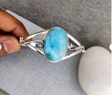 Larimar Gemstone Bangles 925 Sterling Silver Handmade Beautiful Bangle Si53