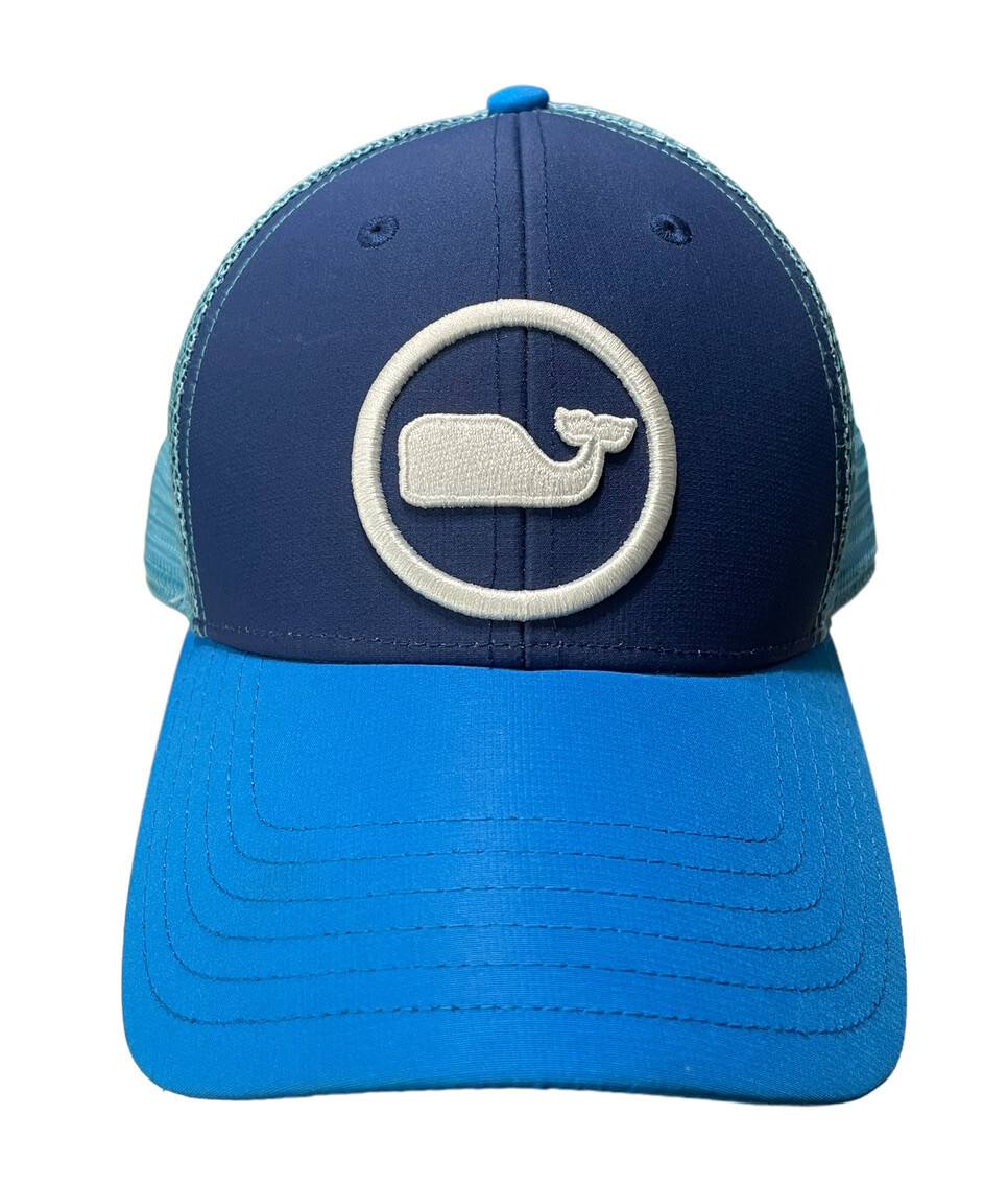 Vineyard Vines Blue Trucker Mesh Snapback Hat Cap with Tan Whale