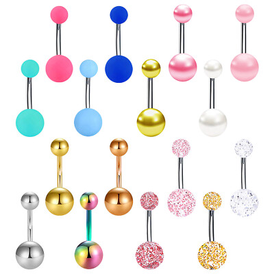 14G Surgical Steel Belly Button Rings 16Pc Barbell Acrylic Navel Body Piercing