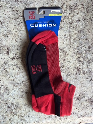 Sof Sole Performance Comfort Cushion Socks in Red and Black Men's 7-12.5 NWT 