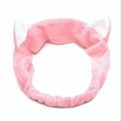Women's Pink Cat Ears Bath Makeup Wash Hair Shower Headband Cotton Terry 