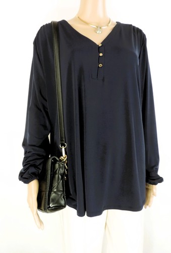 ELLEN TRACY Womens Tunic Top Blouse S Long Sleeve Navy Gold Buttons V-Neck NEW - Bild 13 von 18