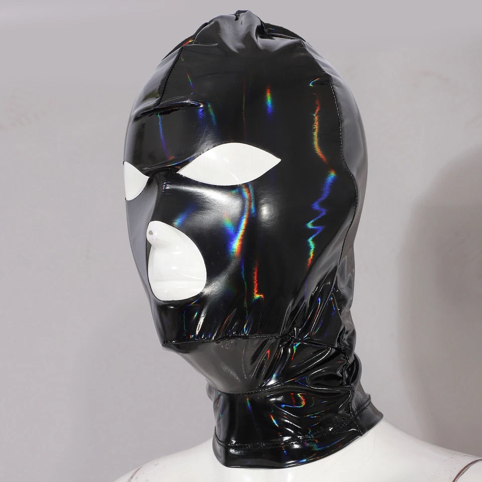 Nightclub Full Face Cover Balaclava Headgear Latex Masks Hood Back Zipper - Image 3 of 4