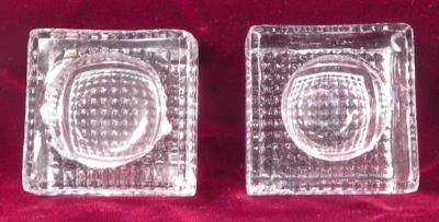 2 Antique Open Salt Cellar Dips Square Waffle Bottoms Clear Glass EAPG #46 As Is